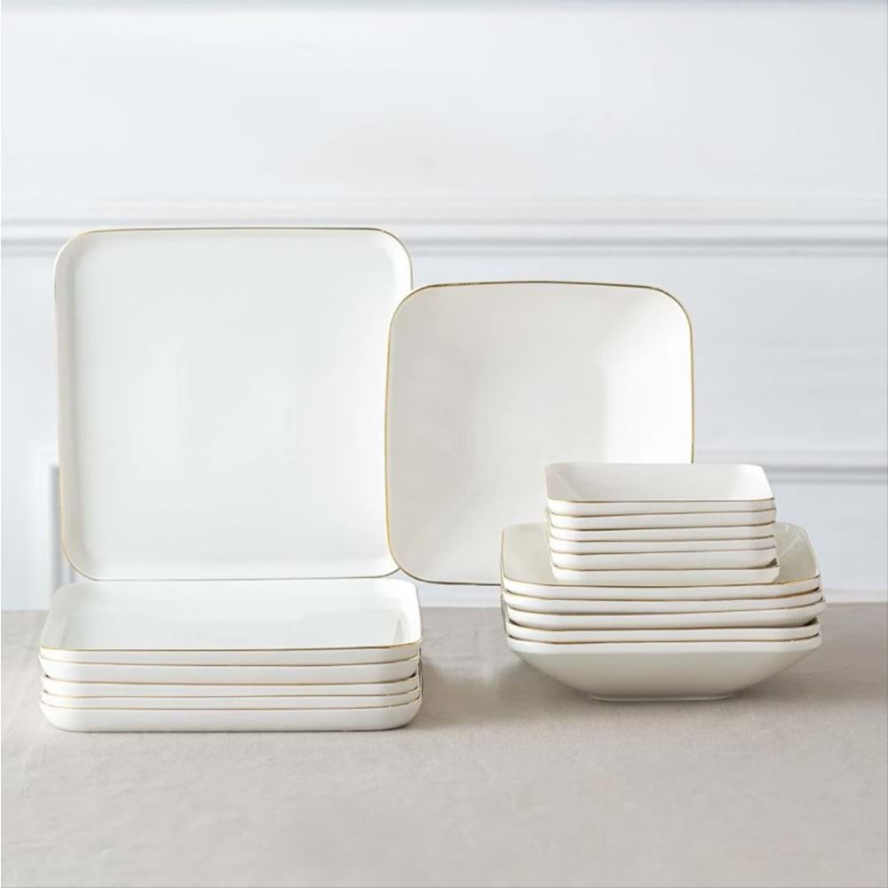 İSTANBUL PORSELEN NADİDE 18 PARÇA KARE YEMEK TAKIMI GOLD