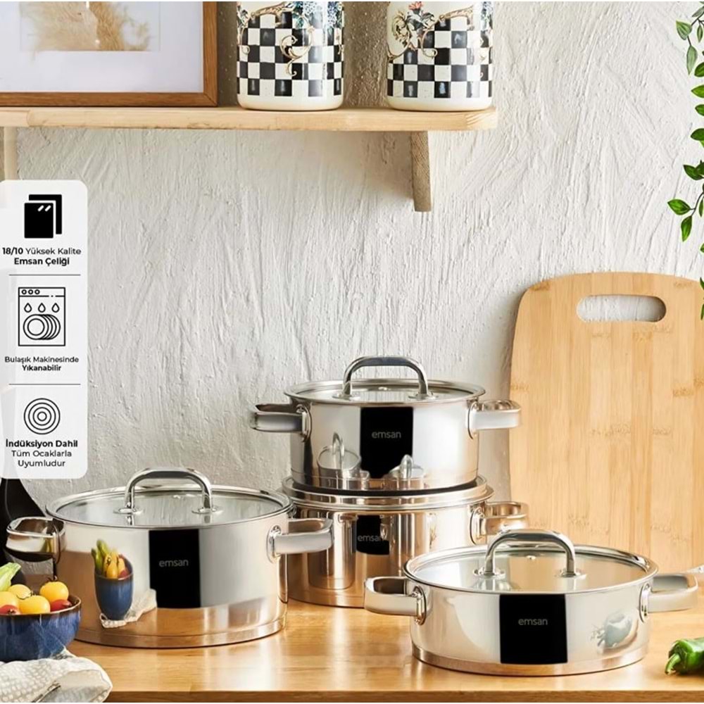 EMSAN MIMOSA 8 PRÇ ÇELİK TENCERE SETİ