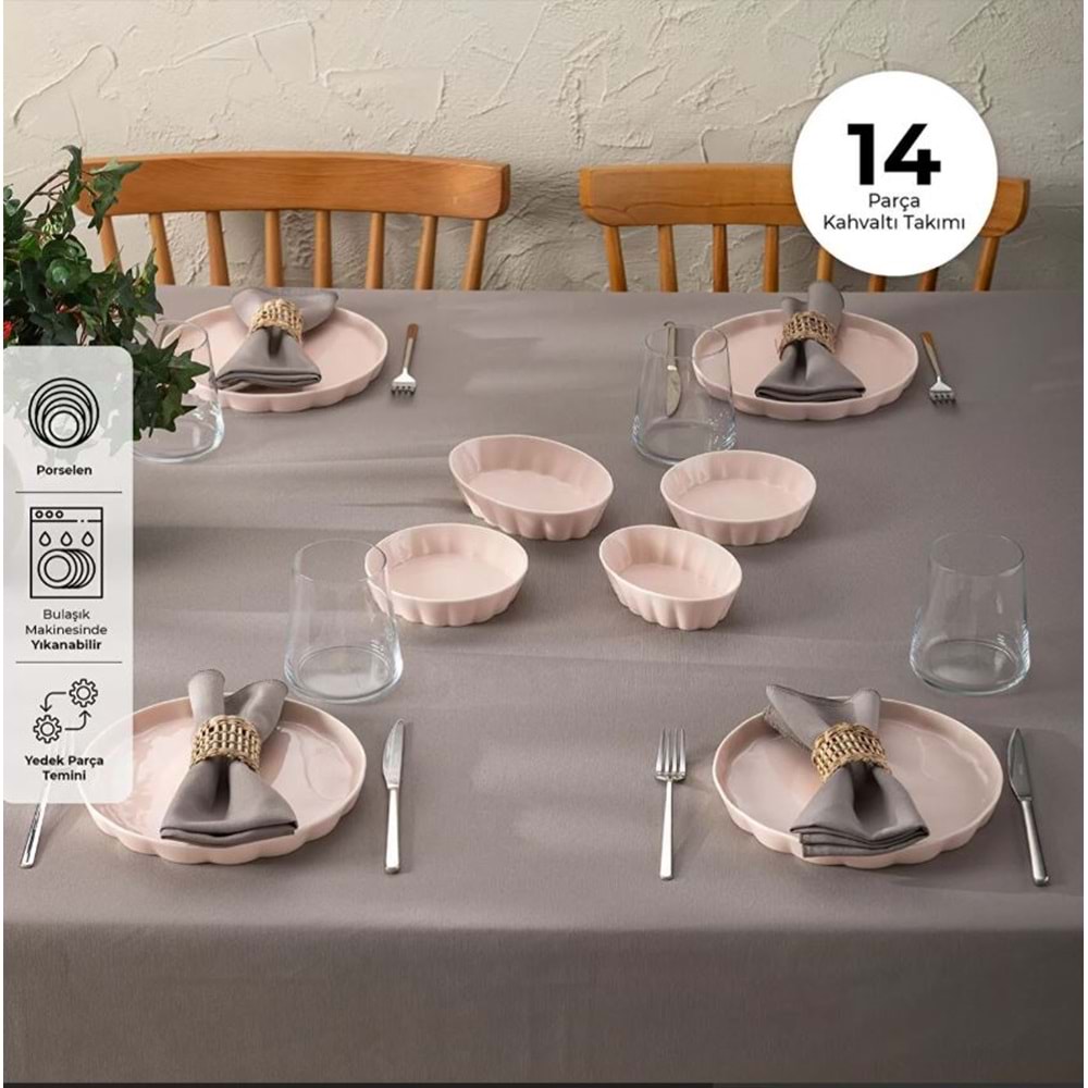 EMSAN COZY 14 PARÇA KAHVALTI TAKIMI PEMBE