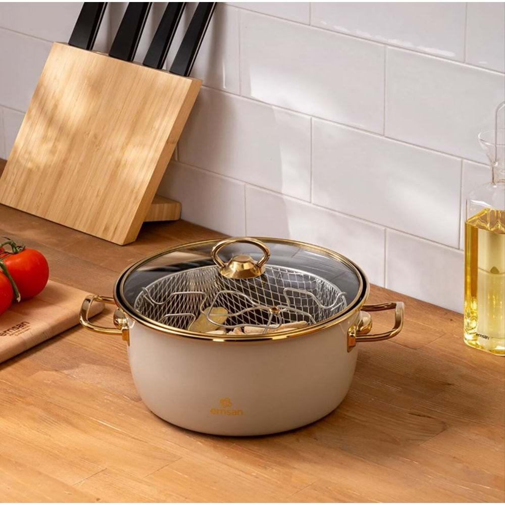 EMSAN RETRO EMAYE KIZARTMA TENCERES, BEJ