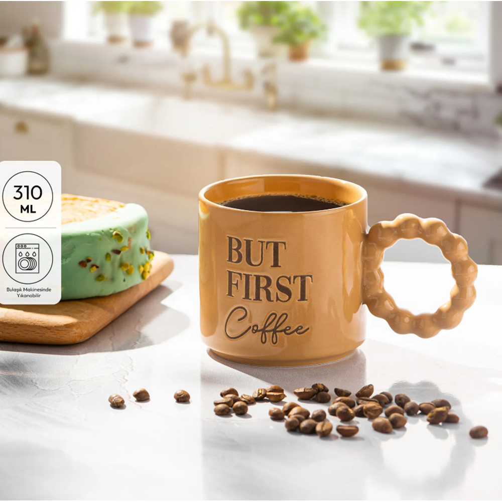 EMSAN BUT FIRST COFFEE KREM RENGİ KUPA
