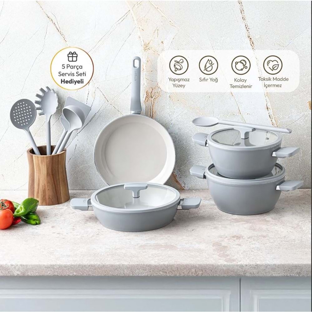 EMSAN SWISS RS 7 PARÇA TENCERE SETİ, GRİ