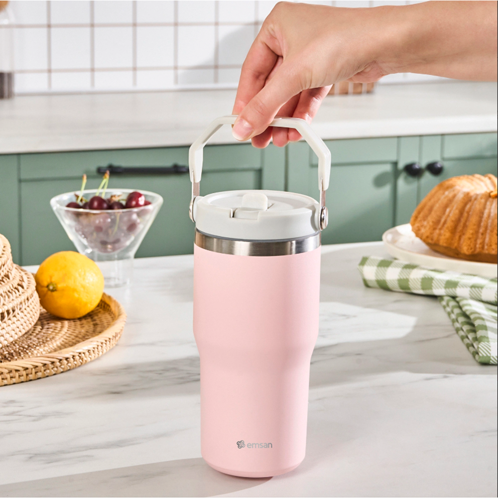 EMSAN STAR ICE PİPETLİ ÇELİK TERMOS 550 ML, PEMBE