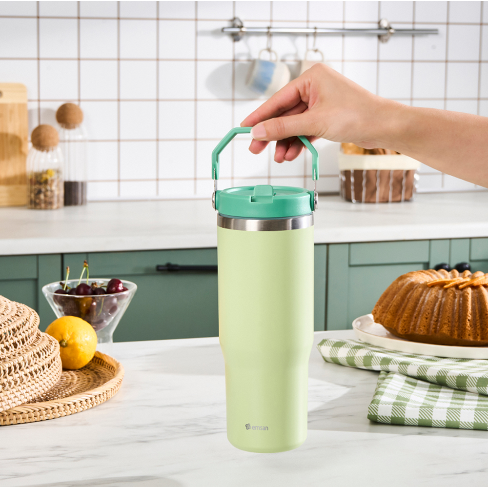 EMSAN STAR ICE PİPETLİ ÇELİK TERMOS 900 ML, MİNT