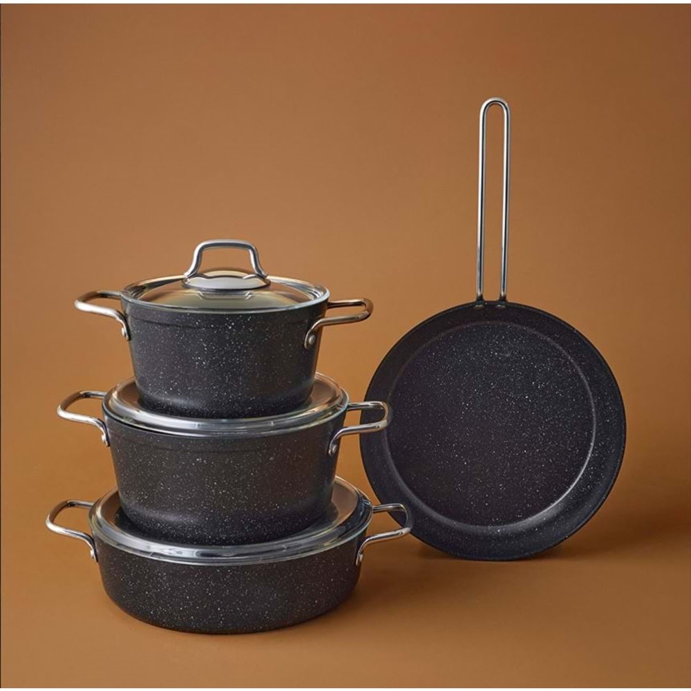 EMSAN BIOGRANIT DEFNE 7 PARÇA TENCERE SETİ SİYAH