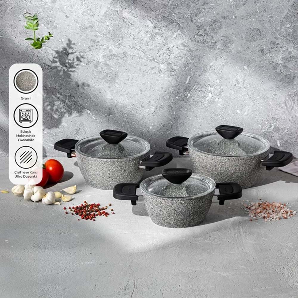 EMSAN FORTİS 6 PRÇ GRANİT MİDİ TENCERE SETİ