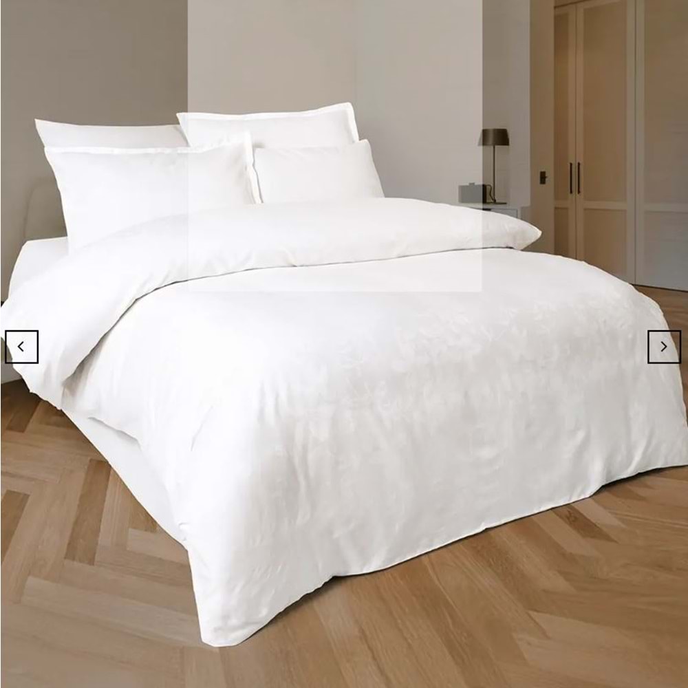 PERLE BEYAZ JAKARLI SATEN ÇİFT KİŞİLİK NEVRESİM TAKIMI 6 PARÇA