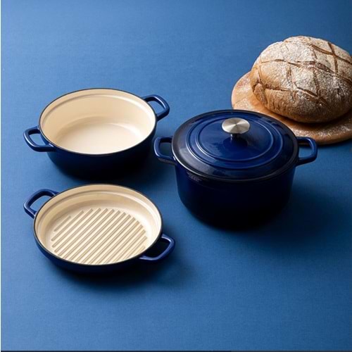 EMS FORTINO CAST DÖKÜM TENCERE SETİ 4 PARÇA MAVİ