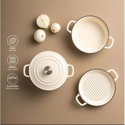 EMS FORTINO CAST DÖKÜM TENCERE SETİ 4 PARÇA KREM