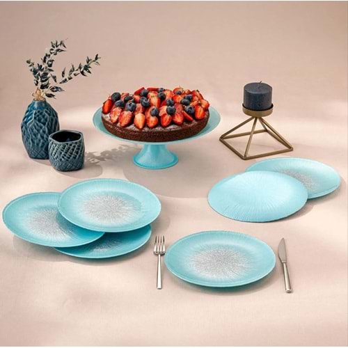 EMSAN PASTEL 7 PARÇA CAM PASTA/TATLI SETİ MAVİ