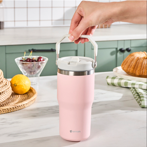 EMSAN STAR ICE PİPETLİ ÇELİK TERMOS 550 ML, PEMBE