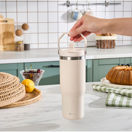 EMSAN STAR ICE PİPETLİ ÇELİK TERMOS 900 ML, KREM