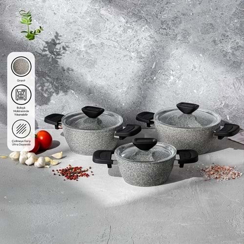 EMSAN FORTİS 6 PRÇ GRANİT MİDİ TENCERE SETİ