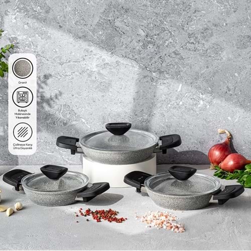 EMSAN FORTİS 6 PRÇ GRANİT SAHAN TENCERE SETİ