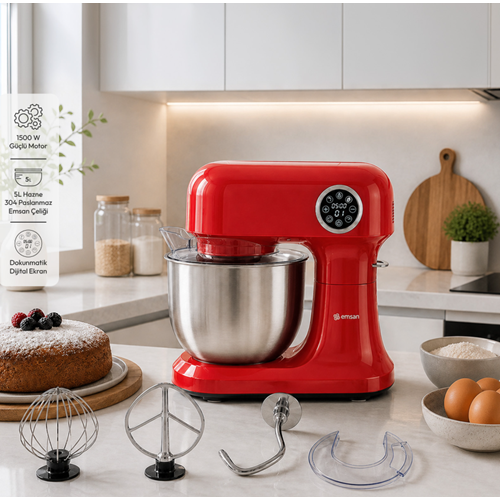 EMSAN BELLA GUSTO PRO DİJİTAL STAND MİKSER, KIRMIZI