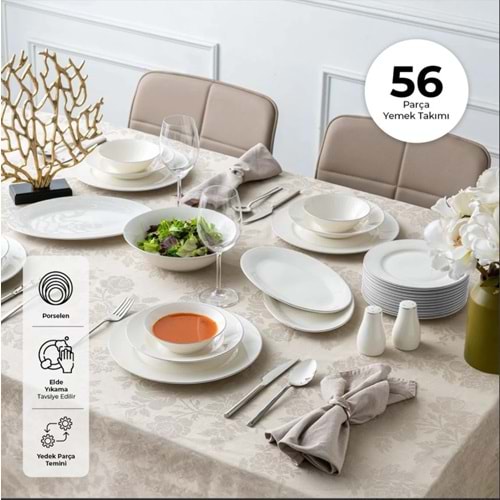 EMSAN NEW BONE FREZYA 56 PRÇ YEMEK TAKIMI PLATİN