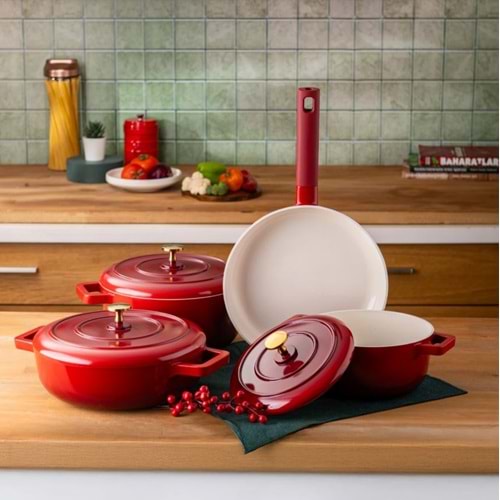 EMSAN RED ROYAL 7 PARÇA TENC SETİ, KIRMIZI